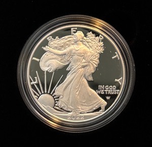 lot 16 image: 2022 W-American Eagle One Ounce Proof Silver Bullion Coin Dollar - original package with COA