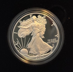 lot 18 image: 2023 W-American Eagle One Ounce Proof Silver Bullion Coin Dollar - original package with COA
