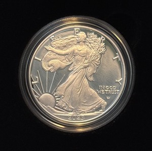 lot 19 image: 2023 W-American Eagle One Ounce Proof Silver Bullion Coin Dollar - original package with COA