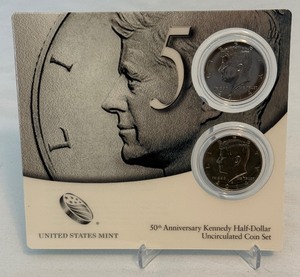 lot 92 image: 2014 50th Anniversary Kennedy Half Dollar 2 Coin Uncirculated Set  - original package with COA