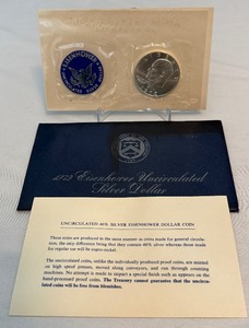 lot 95 image: 1972 S-Eisenhower Uncirculated Silver Dollar  - original package with COA
