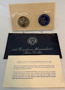 lot 96 image: 1973 S-Eisenhower Uncirculated Silver Dollar  - original package with COA