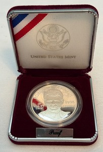lot 98 image: 1998 S-Robert F Kennedy Memorial Proof Silver Dollar  - 1 has original package with COA