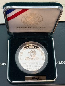 lot 105 image: 1997 P-US Botanic Garden Commemorative Proof Silver Dollar  - original package with COA
