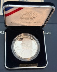 lot 107 image: 2005 P-Chief Justice John Marshall Silver Dollar  - original package with COA