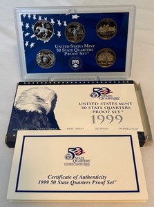 lot 30A image: 1999 State Quarters Proof Set - original package with COA