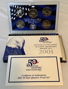 lot 32A image: 2001 State Quarters Proof Set - original package with COA