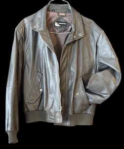 lot 129H image: LBR - Members Only Leather Motorcycle Jacket - Genuine Gray Leather, Full Zip, Size 44
