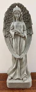 lot 47H image: Greystone Angel Statue with Flowers - 33.5 in tall Vintage Garden Ornament