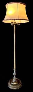 lot 53H image: Vintage Brass Floor Lamp with Shade - 62 in Tall, 3-Light Candelabra