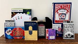 lot 54H image: Bicycle 12-Deck Playing Cards & Hoyle Rules 14th Edition & Wizard Deluxe Edition & Grande Cards Lot