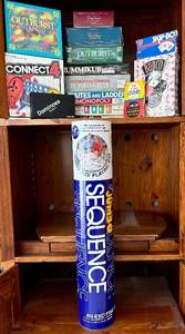 lot 58H image: Board Game Lot - LIFE, Outburst, Rummikub, Monopoly, Chutes and Ladders, Skip-Bo, Bunco