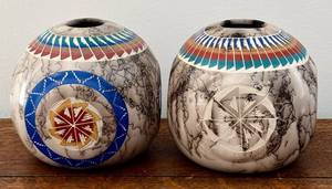 lot 82H image: Set of two Navajo Horsehair Pottery Vases, Signed
