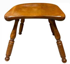 lot 96H image: Vintage Wooden Stool - Kidney-Shaped Seat, Turned Legs