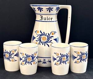 lot 98H image: Vintage Royal Sealy Japan Juice Pitcher & 4 Cups - 1960s