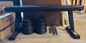 lot 124H image: Marcy Workout Bench with Weights - 41 in L x 14 in W x 17.5 in H