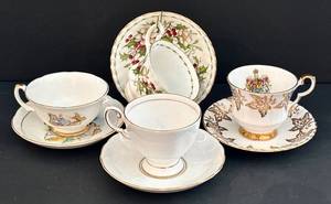 lot 256H image: Vintage Four China Teacup & Saucer Sets including Royal Windsor Fine Bone China