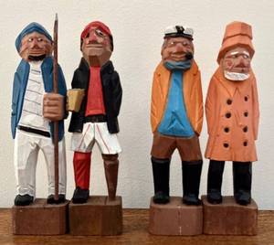 lot 295H image: Four Handcrafted Wooden Figurines - Folk Art Carvings