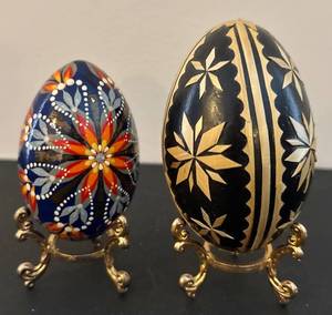 lot 306H image: LL - Two Decorative Ukrainian Eggs with Holders