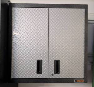 lot 4B image: G - Gladiator Storage Cabinet - Diamond Plate Steel, 30W x 12D x 30H, Double Doors