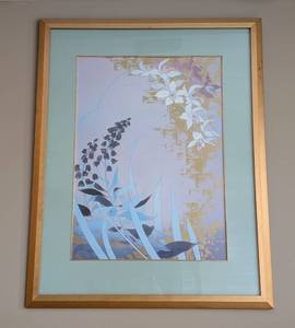 lot 23 image: ML - Floral Print Artwork - Gold Frame- Framed Wall Art
