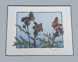 lot 64 image: ML - Betsy Bowen Thistles & Frittillaries - Framed Print