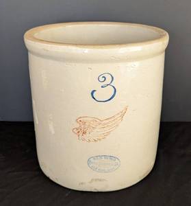 lot 65 image: ML - Vintage Red Wing 3-Gallon Stoneware Crock with Wing Graphic, Union Stoneware Stamp