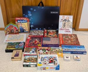 lot 69 image: LS - Assorted Jigsaw Puzzles Lot - Ravensburger, Springbok, CraftHub & More (300-1000 pcs)