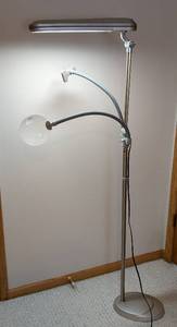lot 80 image: LB - OttLite 3-in-1 Floor Lamp - Overhead Light Bar & Adjustable Reading Arm