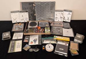 lot 119 image: LS - Stampin Up Halloween Crafting Lot - Stamps, Paper, Embossing Folders & Accessories