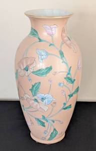 lot 168 image: ML - Toyo Porcelain Vase - Pink Floral Vine, 15 in H x 5 in Dia