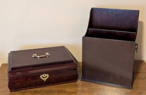 lot 181 image: ML - Wood Magazine Holder & Wooden Box Set