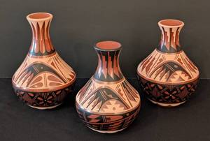 lot 200 image: LR - Three Pueblo Pottery Vases including a Pueblo N. Sandia Jemez Pottery Vase