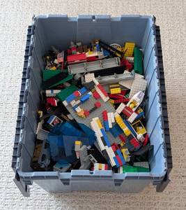 lot 204 image: LR - LEGO Bricks Assortment Lot in Storage Bin - Mixed Colors & Parts