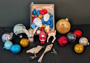 lot 211 image: LS - Vintage Christmas Ornaments & Lights - Glass Balls, Angels, Birds & Santa