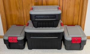 lot 213 image: LB - Rubbermaid ActionPacker Storage Bins - 4-Pack (2 Large, 2 Small)