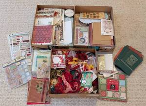 lot 218 image: LR - Christmas Crafting Supplies Lot - Ribbon, Stickers, Embellishments & Paper Pack