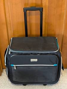lot 223 image: LR - Recollections Rolling Craft Travel Bag - 19 x 19 in - Black with Turquoise Zippers