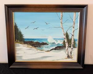 lot 230 image: LR -Signed Oil Painting - Beach Scene