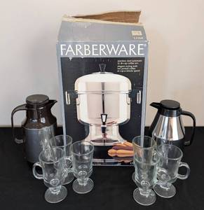 lot 237 image: ML - Farberware Coffee Carafes & Glass Mugs