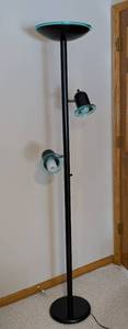 lot 280 image: LB - Floor Lamp - 72 in. Tall, Black with Teal Ring Accents & 2 Adjustable Heads
