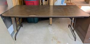 lot 288 image: LS - Wood Folding Table 6 ft x 30 in - Surface Wear