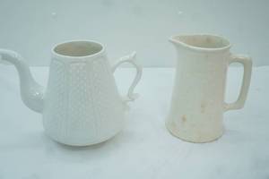 lot 37 image: Gien Pont Aux Choux White Teapot-glazed earthenware-handmade in France & Ironstone Pitcher