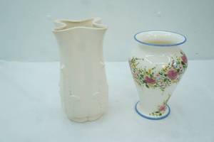 lot 38 image: Vintage Red Wing Pottery Acanthus Leaf Vase 9 tall by 6 wide & Hand-Painted Ceramic Vase (signed and dated on bottom)