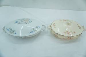 lot 66 image: vintage covered serving bowls Victoria China, Homer Laughlin Virginia Rose