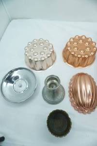 lot 74 image: Vintage Pewter Candlestick Holder, Copper Toned Bakeware, and more