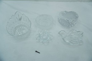 lot 87 image: Rose Crystal Covered Candy Dish, Lead Crystal Tiara Crown Wine Coaster and more