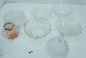 lot 89 image: ABP Glass Bowl, Vintage Glass Flower Frog Vase, and Other Crystal Bowls