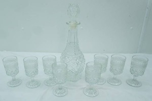 lot 111 image: Vintage Anchor Hocking Wexford Claret Wine Glasses and Matching Decanter