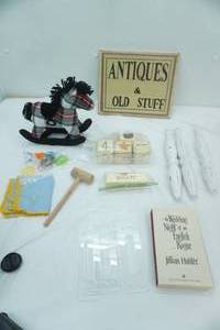 lot 138 image: wooden Antiques Sign, Decorative Rocking Horse, Letter Blocks and more
